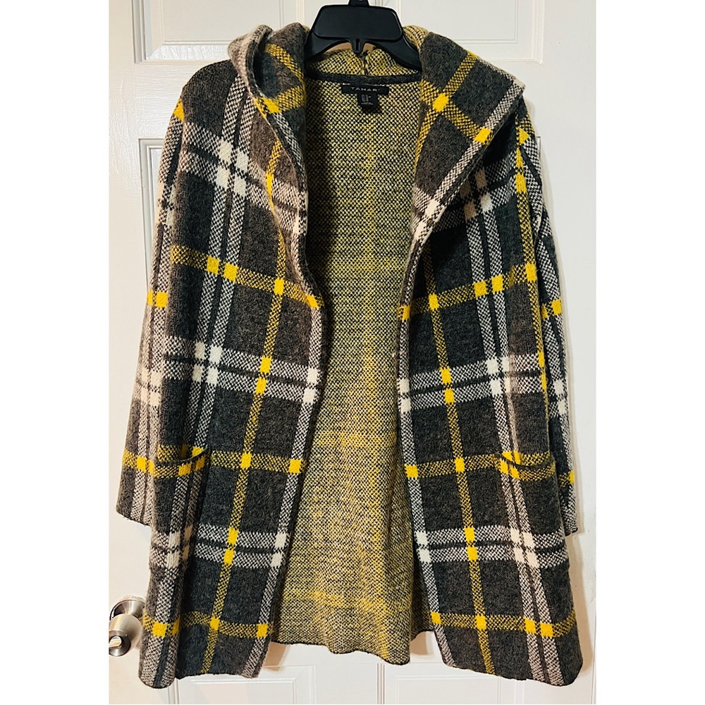 Tahari Textured Knit Open Cardigan/Sweater in Yellow and Gray